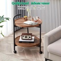 Multifunktionaler doppellagiger Couchtisch mit Rollen, Beistelltisch aus Hartholz und rollbarem Stauraum, ideal – Braun, Retro-Stil