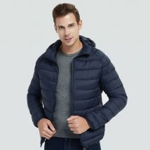 Piumino da uomo in cotone da escursionismo Parka leggero con cappuccio Tasca con zip Capispalla moda Giacca imbottita casual e cappotto da uomo invernale