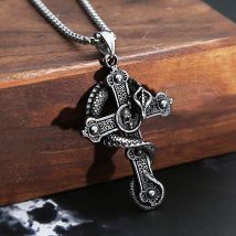 Vintage Drachen Schädel Kreuz Anhänger Halskette Für Männer Jungen Punk Edelstahl Kette Halskette Gothic Schmuck Party Geschenk Großhandel