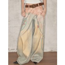 Y2K 3D Hängender Druck Damen Jeans Retro Loose Fit Trendy Coole Jogginghose Freizeithose