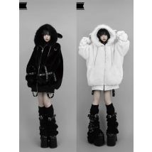 Kawaii Vintage Gothic Lolita Coat Women Harajuku Y2k Bear Ears Hooded Loose Plush Jacket Ropa Mujer Girls Sweet Warm Outwear
