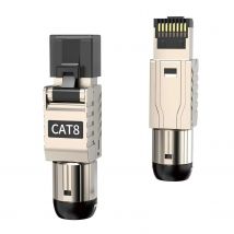 ZoeRax 2er-Pack RJ45-Stecker, werkzeugfrei, Cat 8, Cat8-Feldanschlussstecker, abgeschirmte RJ45-Modularstecker für 2000 MHz, 2 GHz, 40 G