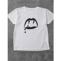Trendiges, übergroßes, kurzärmliges Damen-Sommer-T-Shirt mit lächelndem Gesicht und Aufdruck von Saint Laurent aus reiner Baumwolle, lässig