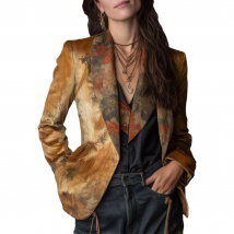 Retro Blazer Jacket for Women's Autumn Notched Collar Floral Printed Elegant Office Lady Vintage Casual Single Button Outerwear