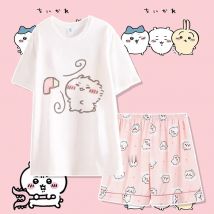 Anime Chiikawa Pyjamas Sommer Baumwolle Rundhals Kurzarm Hosen lose lässig bequem niedlich Cartoon Chiikawa Home Kleidung
