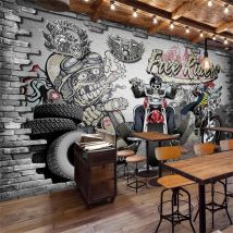 Custom Retro nostalgischen wandbild tapete persönlichkeit ktv bar Internet cafe 3D tapete motorrad auto graffiti restaurant werkzeug