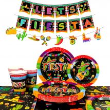 Forniture per feste Fiesta a tema messicano, set di stoviglie di carta da 90 pezzi include piatti Fiesta messicana, tazze, tovaglioli, ecc per 20 ospiti