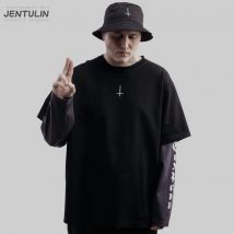 Harajuku Übergroße Streetwear Herrenbekleidung CMH Grafikdruck Hip Hop Ästhetisches T-Shirt Gefälschte Zweiteilige Langarm Top Goth Y2k