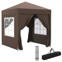 Carpa de Jardín Plegable 2x2 m, Carpa Plegable Desplegable, Altura Ajustable, Protección UV, Estructura de Acero, 4 Lados Removibles, para Camping, Festivales, Playa, Bolsa de Transporte, Marrón