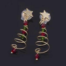 Christmas Ornament Tree Spiral Earrings Five-pointed Star Without Pierced Mosquito Coil Ear Clip Jewelry Gift Hot Sale