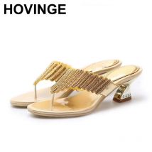HOVINGE Sliders Schuhe Frauen Sommer Schuhe Niedrigen Ferse Silber Strass Gold