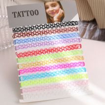 DIY 12PCS Mix Farbe Vintage Hippie Stretch Tattoo Choker Halskette Elastische Chocker Halskette Angelschnur Tattoo Halskette