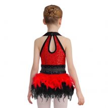 Kids Girls Latin Jazz Cha-cha Tango Samba Rumba Performance Dance Dress Sleeveless Sequin Mesh Feather Tutu Ballet Ska Dancewear