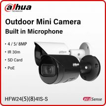 Dahua 4MP 8MP Bullet IP-Kamera für den Außenbereich, Mini-PoE-Sicherheitsmonitor, WizSense, intelligente Menschenerkennung mit Mikrofon HFW2441S-S HFW2841S-S