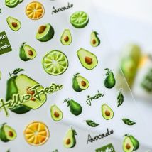 1 Stück 5D Lime Avocado Nagelaufkleber Hochwertiger Zitronen-Apfel-Frucht-weicher geprägter selbstklebender Nagelkunst-Dekorationsaufkleber
