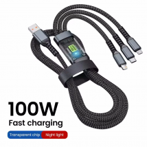 Lampada pilota trasparente 3 in 1 da 100 W Cavo di ricarica super veloce 6A universale con micro USB di tipo C per Iphone Xiaomi Samsung Huawei