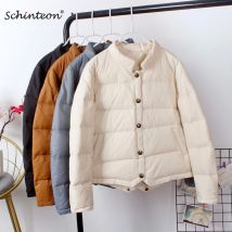 Schinteon Frauen weiße Enten Daunen jacke Baseball mantel lässig Herbst Winter kurze Outwear für weibliche Mode