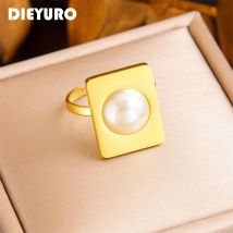 DIEYURO 316L Edelstahl Geometrische Perle Ring Für Frauen Mädchen Mode Neue Finger Ring Schmuck Geschenk Party anillos mujer