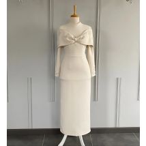 Customized Matching Jersey Pleat Bow Sequined Pattern Straight High Collar Long Dresses Bespoke Occasion Sizes Available
