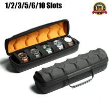 1/2/3/5/6/10 Slot Watch Travel Case,Hard Watch Roll, Travel Watch Organizer Case with Form-Fitting Pillow, Red Microfiber Lining