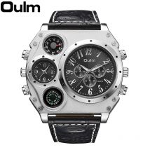 Oulm neuer Stil großes Zifferblatt einzigartige Designer Herren uhr Luxusmarke Herren Quarzuhr Herren Zwei Zeitzonen Leder Sport Armbanduhren