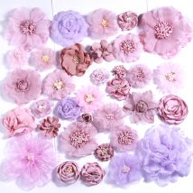 10 Stück lila rosa Serie Satin Chiffon Stoff künstliche Blumen für Hochzeitskleid Kleidung Hüte Dekoration Bastelprojekte