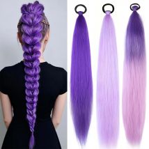 2pcs Synthetic Purple Braiding Hair Long Straight DIY Braided Pony Tail Hairpiece Women Hair Cosplay Party Daily Use Festival