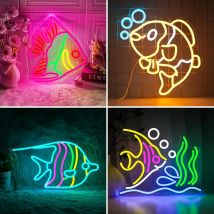 Buntes Fisch-Neonschild für Wanddekoration, Kunst, Raumdekoration für Zuhause, Schlafzimmer, Bar, Club, dimmbares LED-Leuchtschild, USB-betriebene Lampe