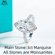 AnuJewel 3ct D Farbe Marquise Cut Moissanit Halo Verlobung Ehering 925 Sterling Silber Ringe für Frauen Geschenk Schmuck