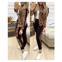 Trend Leopard 2-teiliges Set Damen Outfits Activewear Reißverschluss Top Leggings Damen Passendes Set Trainingsanzug Damen Outfits für Damen