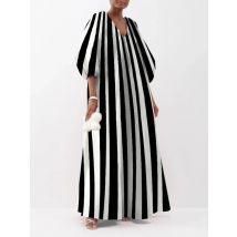 UOOZEE Weibliche Stilvolle Gestreifte Gedruckt Party Abendkleider 2025, Neue Frühling Herbst Puff Ärmeln Casual Ausgehen Städtischen Kleid