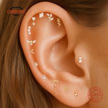 CANNER 1PC 925 Sterling Silver Four Pointed Star Flat Head Puncture Ear Bone Nail For Women Ins Stud Earring aretes para mujer