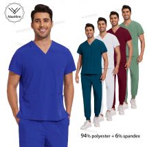 Niaahinn Medical Scrubs Uniform Krankenpflegeartikel Chirurgische Uniformen Frau V-Ausschnitt Kurzarm Tops Jogger Hosen Sets Herren Scrub