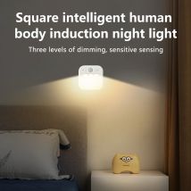 Weiß Mini quadratischen Körper Sensor Nachtlicht Nachttisch Schlaf licht Schrank Licht dreifarbigen Dimmer Augenschutz für Schlafzimmer
