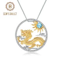 GEM'S BALLET 925 Sterling Silver Natural Swiss Blue Topaz collana con ciondolo drago fatto a mano per le donne gioielli zodiacali cinesi