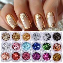 8/10/18Boxes Golden Silvery Aluminum Nail Foils Paper Nail Art Sequin Flakes Irregular Foil Sticker Manicure Decor Nail Supplies