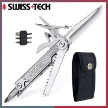 SWISS TECH 11-in-1 Mini-Multitool, Multifunktionswerkzeuge mit Schere, Schraubendreher, EDC Outdoor Survival Handwerkzeug