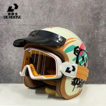 UCHOOSE Retro Motorradhelm PU Leder Open Face 3/4 Chopper Fahrradhelme Classic Casco Moto Vintage