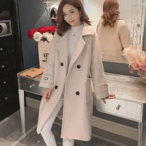 Gepolsterte Mischungen-Jacke für Damen, langer, lockerer Mantel aus Baumwollwollmischung für Damen, rosa, elegante Oberbekleidung, neu in Neuheit, hohe Qualität, heiß