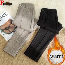 Lässige Wolle verdicken Harems hose Frauen hohe Taille Samt gefüttert feste Wolle Mischung Pantalones Winter warmen Schnee tragen schicke Calca neu