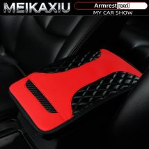 PU leather crystal carbon fiber three-dimensional embroidered car armrest cover, center console pad, car decoration, 32X19 inche