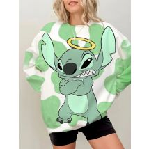 Disney Stitch print Women's autumn winter fashion casual sports loose Disney Stitch print long sleeved pocket hooded sweatshirt