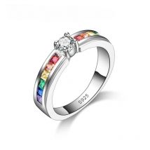 Prawdziwe 100% 925 Sterling Silver Color Rainbow Cubic Zircon Rings For Women Wedding Lovely