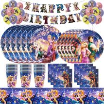 Decorazioni per feste di compleanno di Rapunzel aggrovigliato Stoviglie Banner Palloncini aggrovigliati Set Tovaglia per sfondo Bomboniere per feste di compleanno per bambini
