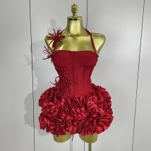 Sexy Halter Prom Gown Celebrity Club Two Piece Set Cocktail Elegant Women Fashion Luxury Birthday Party Red Black Bandage Outfit