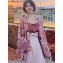 Rosa Lila Damen Chinesischer Anzug 2025, Frühling Herbst, High-End-Retro-Mode, Fee, Supermantel, Hosenträgerrock, Set, Hanfu-Kleid