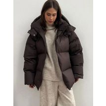 Women Casual Down Jackets Loose Stand Neck Zipper Detachable Hat Thicken Coats Female Winter Long Sleeves Warm Outwears Lady