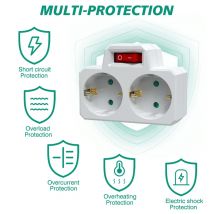 Double Plug Socket Adapter With ON/OFF Switch European German Standard Wall Plug Electrical Outlet Power Converter for Home