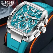 LIGE Sports Man Watch Tonnea Hollow Design Quartz Men Wristwatches Chronograph Waterproof Luminous Silicone Strap Watches Male