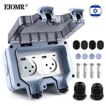 EIOMR Israel wasserdichte Steckdose mit USB-Ladeanschluss, staubdicht, für den Außenbereich, Dual-Standard-Steckdosen, 16 A außen, für den Hausgarten